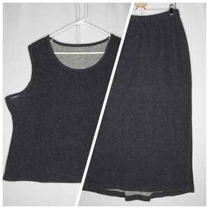 Minimalist Wool Skirt Set XL‎ Gray Maxi Elastic Pullon Sleeveless Heavy Knit